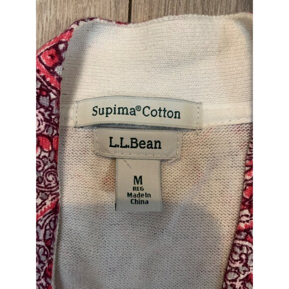 L.L. Bean Woman’s M Reg Open Cardigan Suprima Cotton Pink Cream Paisley Cardigan - Picture 2 of 6